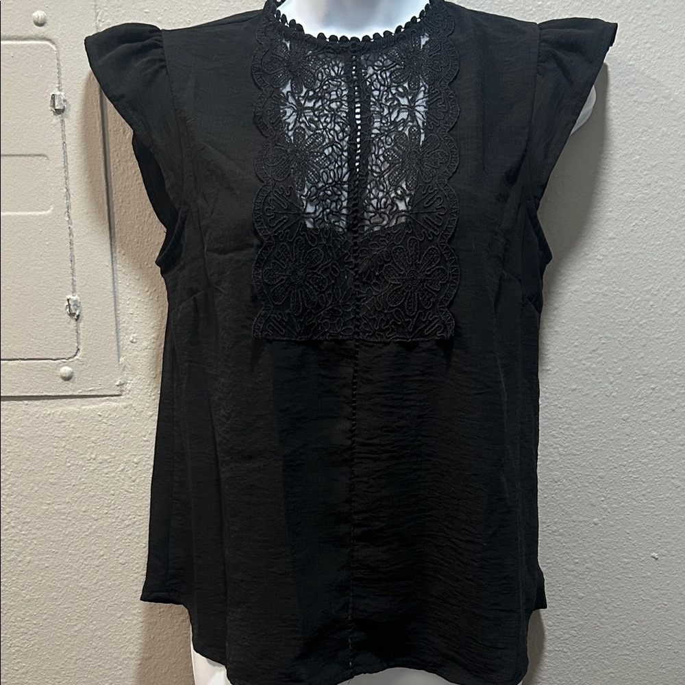 Monteau Black Blouse with Lace Detail